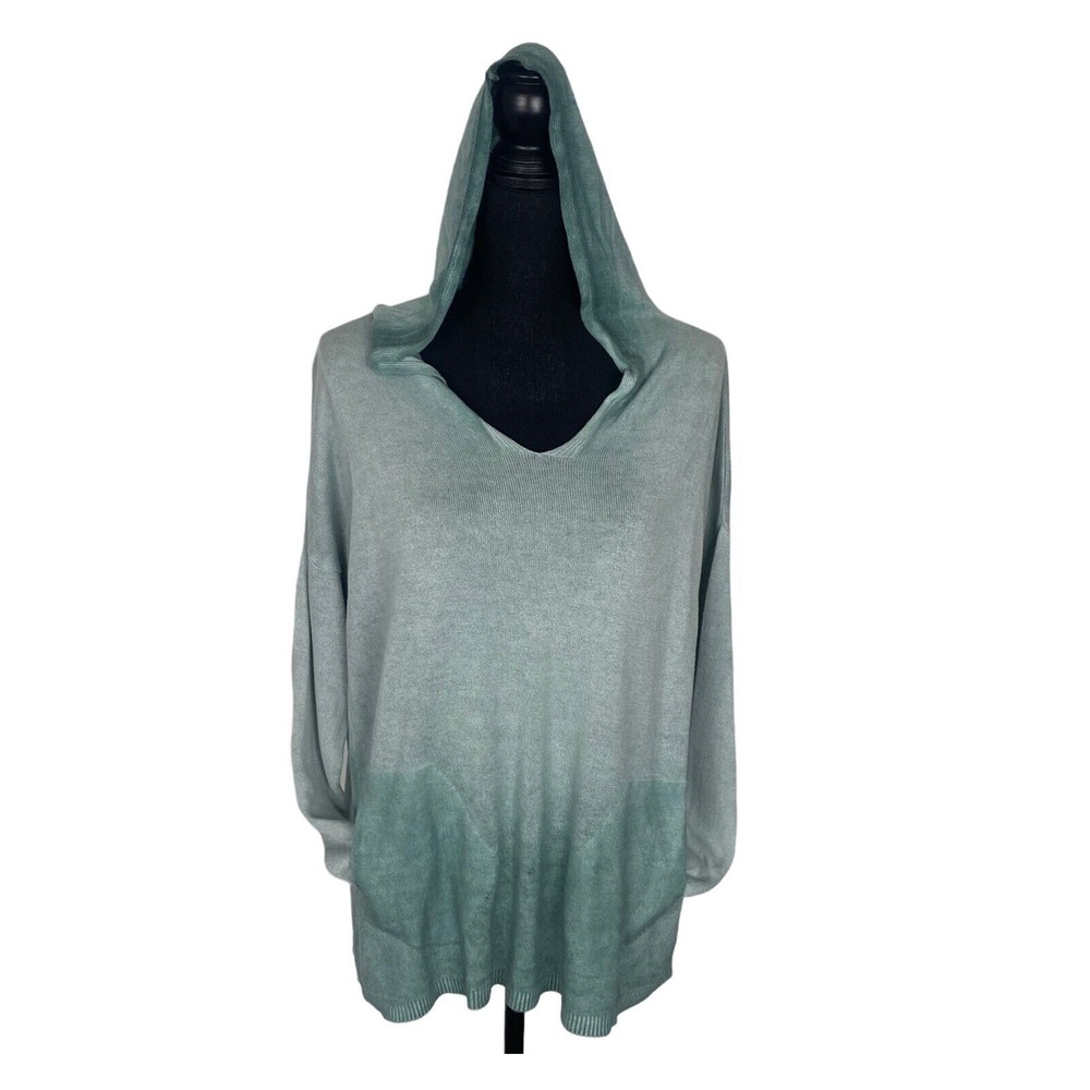 ANGELA MARA Women Long Sleeve Pullover Hoodie Sweater Sz S/M Ombre Green 55-24